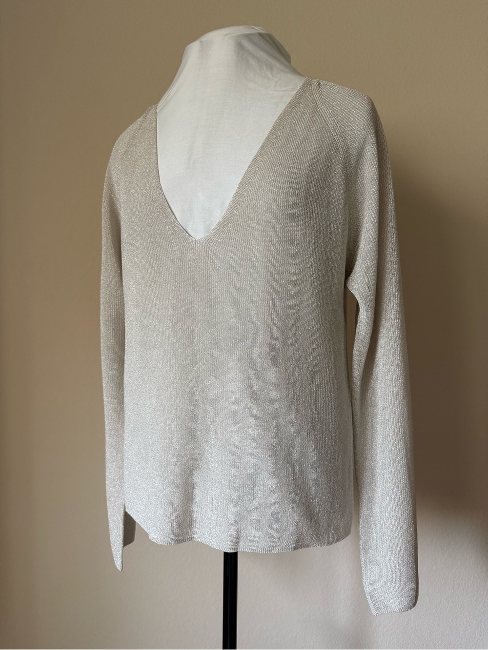 Mango Light Cream V-Neck Knit Sweater